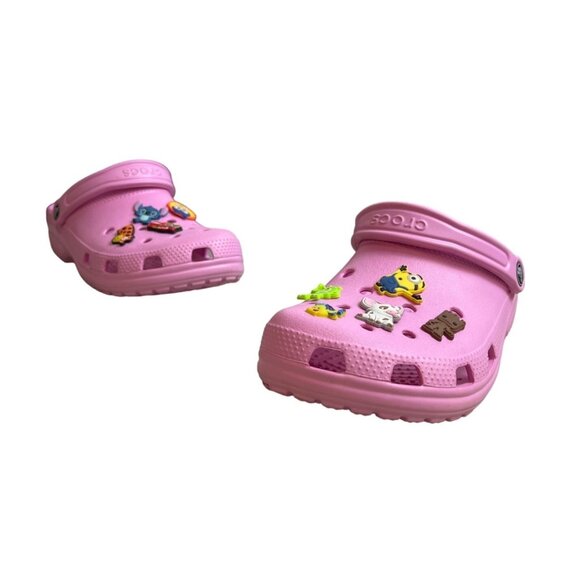 Crocs Pink Slip On With  Jibbitz Charms  Slippers Sz  8M/10W - Picture 1 of 7